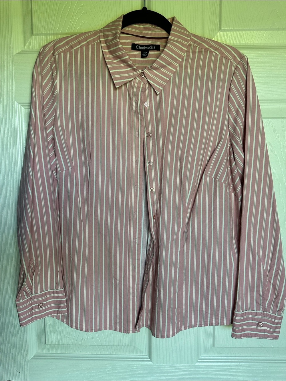 Chadwicks Pink and White Striped Button-Up Shirt